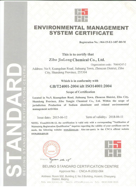 China Zibo  Jiulong  Chemical  Co.,Ltd Certificações